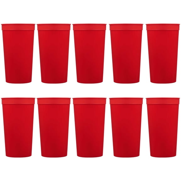 Plastic Stadium Cups 32 oz. Set of 10, Bulk Pack - Perfect for Summer, Sporting Events, Birthdays, Picnic, Beach, Parties - Red