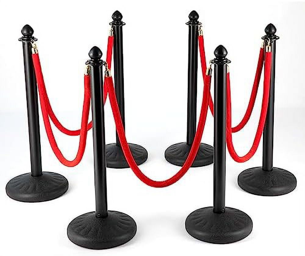 Plastic Stanchions Set of 4 Black Crowd Control Barriers with Chains