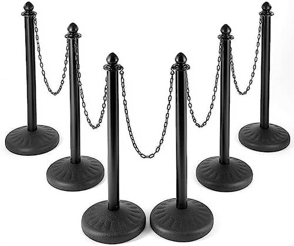 Plastic Stanchions Set of 4 Black Crowd Control Barriers with Chains