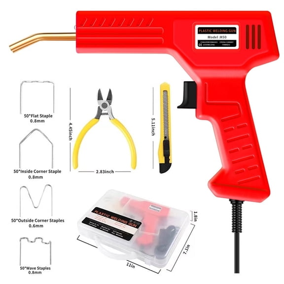 Plastic Stapler Welding Kit 2 in 1 with Carry Case, Portable Auto Car Bumper Crack Repair Gun Tool, 200PCS 4 Types Hot Welder Staplers for Kayak ABS PP PE Toys DIY