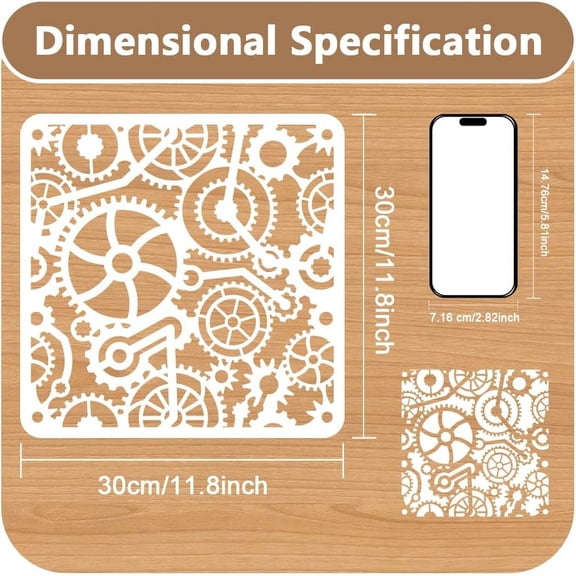 Plastic Steampunk Gears Craft Stencil for Drawing 11.8 x 11.8 Inch Reusable Plastic Gear Wheel Stencil for Painting on Wood Wall Fabric DIY Home Decor Stencil