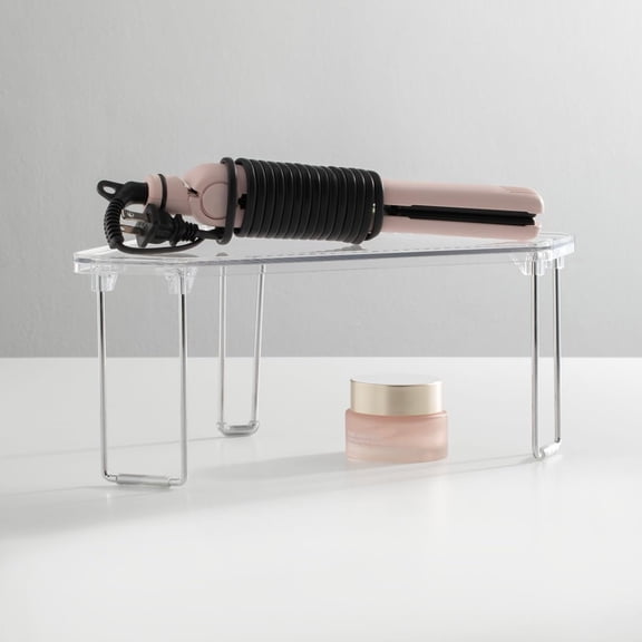 Plastic/Steel Corner Stackable Rack, Storage Organizer Shelf for Bathroom, Vanity, Countertop, Sink, Cabinet, Holds Makeup, Shower Accessories, Ligne Collection - 4 Pack - Clear