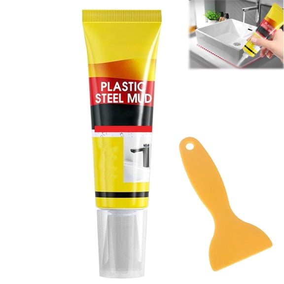 Plastic Steel Mud Waterproof Sealant, Multifunctional Waterproof White Caulk with Scraper, Quick-Drying, Anti-Crack, for Kitchen,Bathroom, Sink Window,Tile,Wall & Baseboard