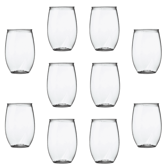 Plastic Stemless Wine Glasses 16 oz. Set of 10, Bulk Pack - BPA Free, Great for Outdoor Lounges, Poolside, Parties and Other Events - Clear