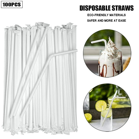 Plastic Stirrer Straws Individually Wrapped 100 Packs, 8.26-Inch Sip Drinking Stir Sticks for Cocktails and Coffee, BPA-Free Disposable Restaurant Styl