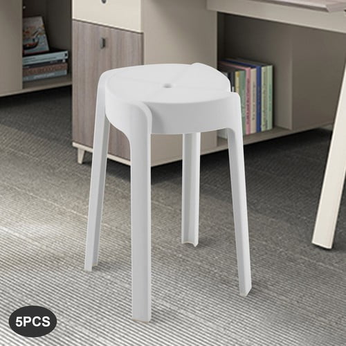 Plastic Stools 18'' Counter Height Kitchen Bar Chairs Set of 5 Stackable White