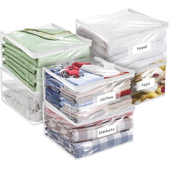 Plastic Storage Bags with Easy-Glide Zipper, Pack of 6, Durable Clear Vinyl Zippered Storage Bags for Clothes Sweaters Comforters Blankets Sheets Bedding (18 x 15 x 9 Inch)