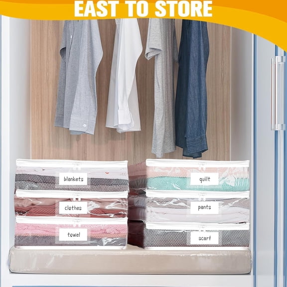 Plastic Storage Bags with Easy-Glide Zipper, Pack of 8, Durable Clear Vinyl Zippered Storage Bags for Clothes Sweaters Comforters Blankets Sheets Bedding (15.7 x 13.8 x 3.9 Inch)