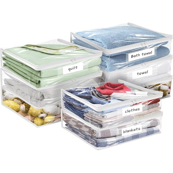 Plastic Storage Bags with Easy-Glide Zipper, Pack of 8, Durable Clear Vinyl Zippered Storage Bags for Clothes Sweaters Comforters Blankets Sheets Bedding