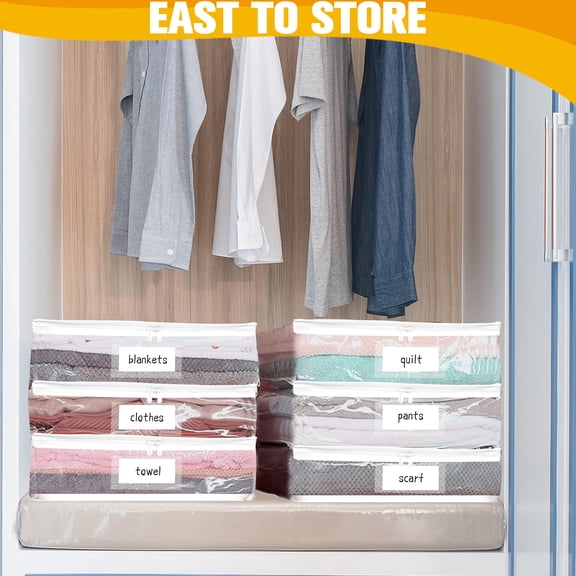 Plastic Storage Bags With Easy-glide Zipper  Pack Of 6 Durable Clear Vinyl Zippered For Clothes Sweaters Comforters Blankets Sheets Bedding (10.5 X 10.5 2.5 Inch White)