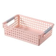 thumbnail image 1 of Plastic Storage Basket with Handles, Heavy Duty Rectangular Bath Storage Bins for Shelves, Narrow Organizer box for Organizing, Kitchen, Home, Office, Bathroom (Pink, 1 Pack) 10.43x6.77x2.87", 1 of 4