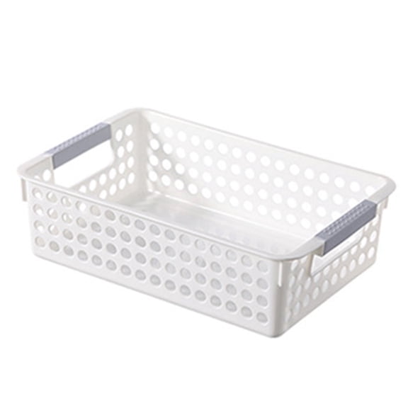 Plastic Storage Basket with Handles, Organizer Bins, Compact Sundries Organizer Boxes for Clothes Cosmetics and Supplies, Small Deep Organizer Bin with Hollow Design for Under Counter, Shelf, Closet