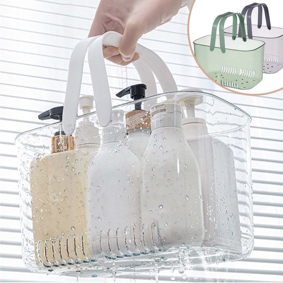 Plastic Storage Basket with Handles - Shower Caddy Organizer Bin for Bathroom Kitchen Dorm - Portable Tote with Carry Handle for Shampoo Soap Towels - Stackable Open Wire Utility Container
