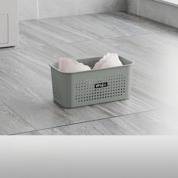 Plastic Storage Basket, Laundry Organizer with Handles for Bathroom, Small Storage Bin with Handles for Clothes and Towels, Compact Organizer for Dormitory Bedroom