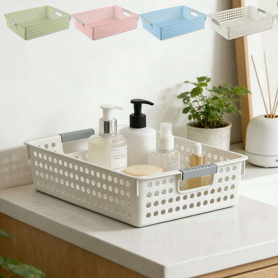 Plastic Storage Basket Organizer Bin | Waterproof Durable Heavy-Duty Plastic Caddy | Built-In Handles | Easy Clean | Multipurpose for Bathroom Laundry Pantry | 1 Pack 9.2x6.1x3in