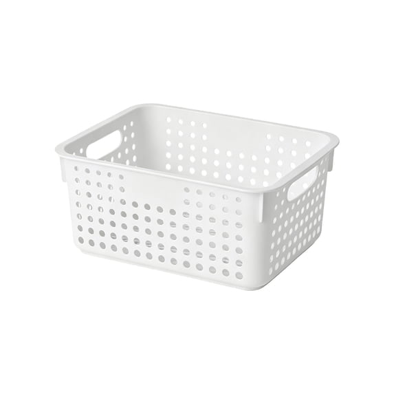 Plastic Storage Basket Organizer, Fmnung Kitchen Cabinet Storage Bin with Breathable Holes, Stackable Vegetable Fruit Holder for Snacks Sundries, Desktop Home Organization, 9.8 x 3.9 x 6.7 Inch
