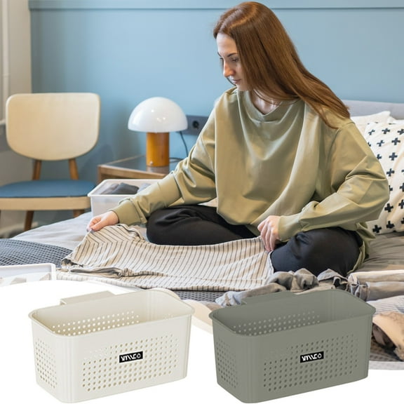 Plastic Storage Basket Organizer | Multipurpose Laundry Bin | Compact Bathroom, Bedroom, Dorm Storage | White or Gray | Handles | Ventilated | 26.5x17x12 cm | 1 Pack