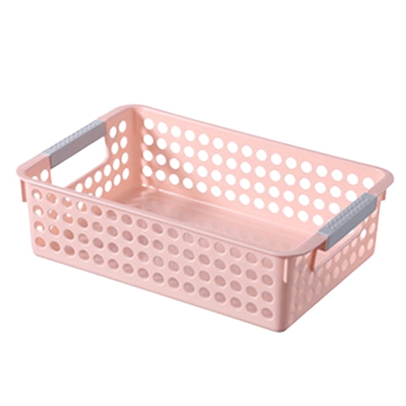 Plastic Storage Basket with Handle, Portable Caddy Tray Organizer Basket Bin for Bathroom Kitchen Dorm Room Bedroom Office, Pink, 10.43x6.22x2.87"