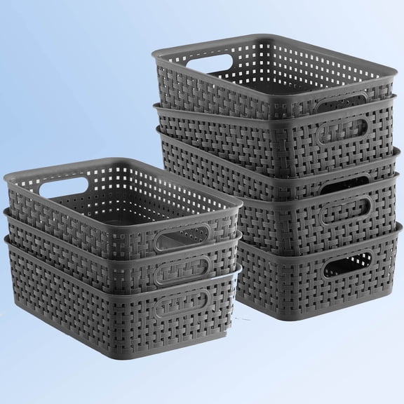 Plastic Storage Baskets - 8 Pack, Gray, Durable, Easy to Use, Flexible, Multi-Purpose