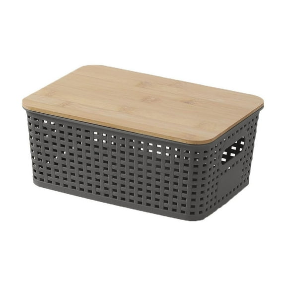 Plastic Storage Baskets with Bamboo Lid - Plastic Storage Containers Stackable Storage bins, Storage Baskets for Organizing Shelves Drawers Desktop Closet Playroom Classroom Office