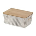 thumbnail image 1 of Plastic Storage Baskets with Bamboo Lid - Plastic Storage Containers Stackable Storage bins, Storage Baskets for Organizing Shelves Drawers Desktop Closet Playroom Classroom Office, 1 of 3