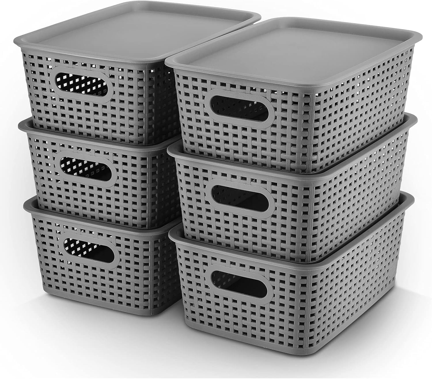 Plastic Storage Baskets Bins With Lid Organizing Container Lidded Knit ...