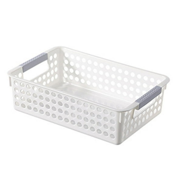 Plastic Storage Baskets with Handles, Stackable Organizer Bins with Ventilation Holes, Multipurpose Small Deep Box for Cosmetics, Sundries, Pantry, Under Sink, Shelf, and Closet Organization