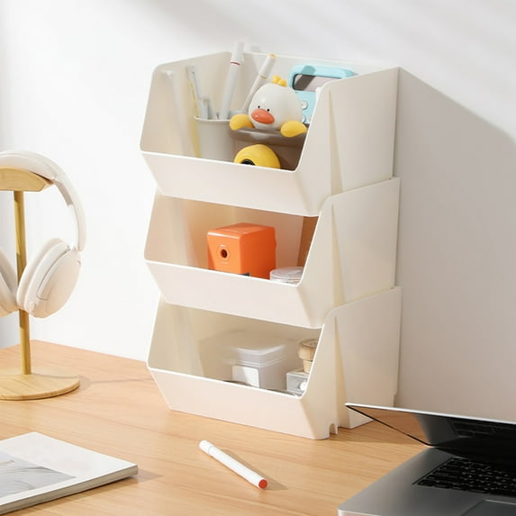Plastic Storage Baskets With Lid, Storage Bins for Organizing, Stackable Decorative Containers for Shelves Drawers Desktop Closet Playroom Classroom Office