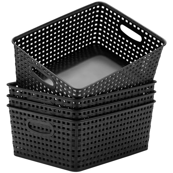Plastic Storage Baskets Set of 4 for Home Organization 11"x8.5"x4.7" Kitchen Pantry Containers Durable Utility Containers White