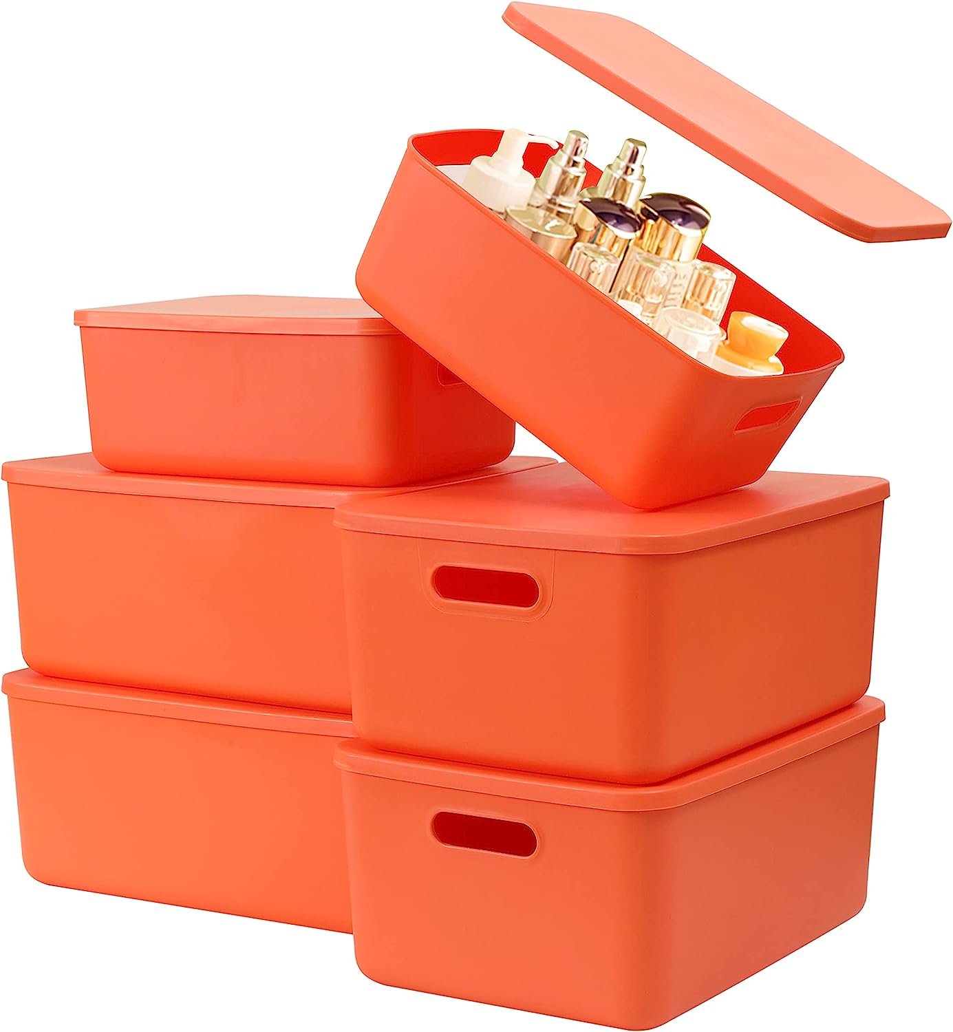 Plastic Storage Baskets With Lid Organizing Container Lidded Knit Storage Organizer Bins for
