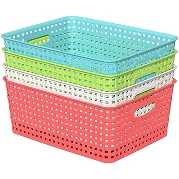 Plastic Storage Baskets, plastic weave basket, 4 Packs