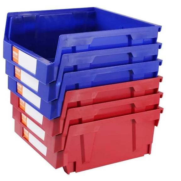Plastic Storage Bin, Hanging Stackable Storage Organizer Bin, Blue/Red, 6-Pack, Heavy Duty Stacking Containers for Closet, Kitchen, Office, or Pantry Organization