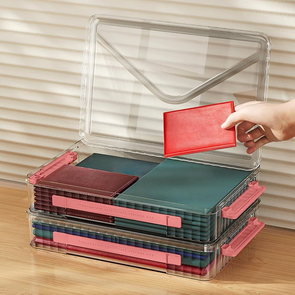 Plastic Storage Bin with Lid Portable Project Case with Handle Clear Storage Box Transparent File Document Protector Stackable Container for Paper Photo Crafts