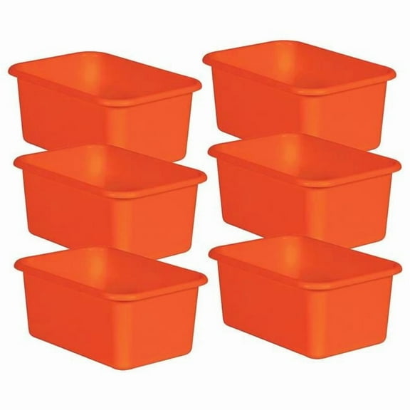 Plastic Storage Bin, Orange - Small - Pack of 6