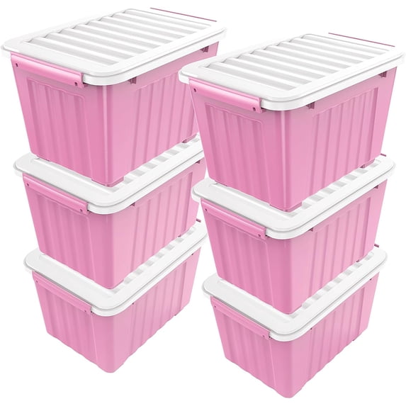 Stackable Storage B Plastic Storage Bin, Stackable and Nestable Storage Boxes with White ...