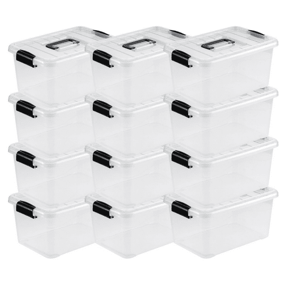Plastic Storage Bin, Stackable and Nestable Storage Boxes with Lids and Secure Latching Buckles, Large Storage Container