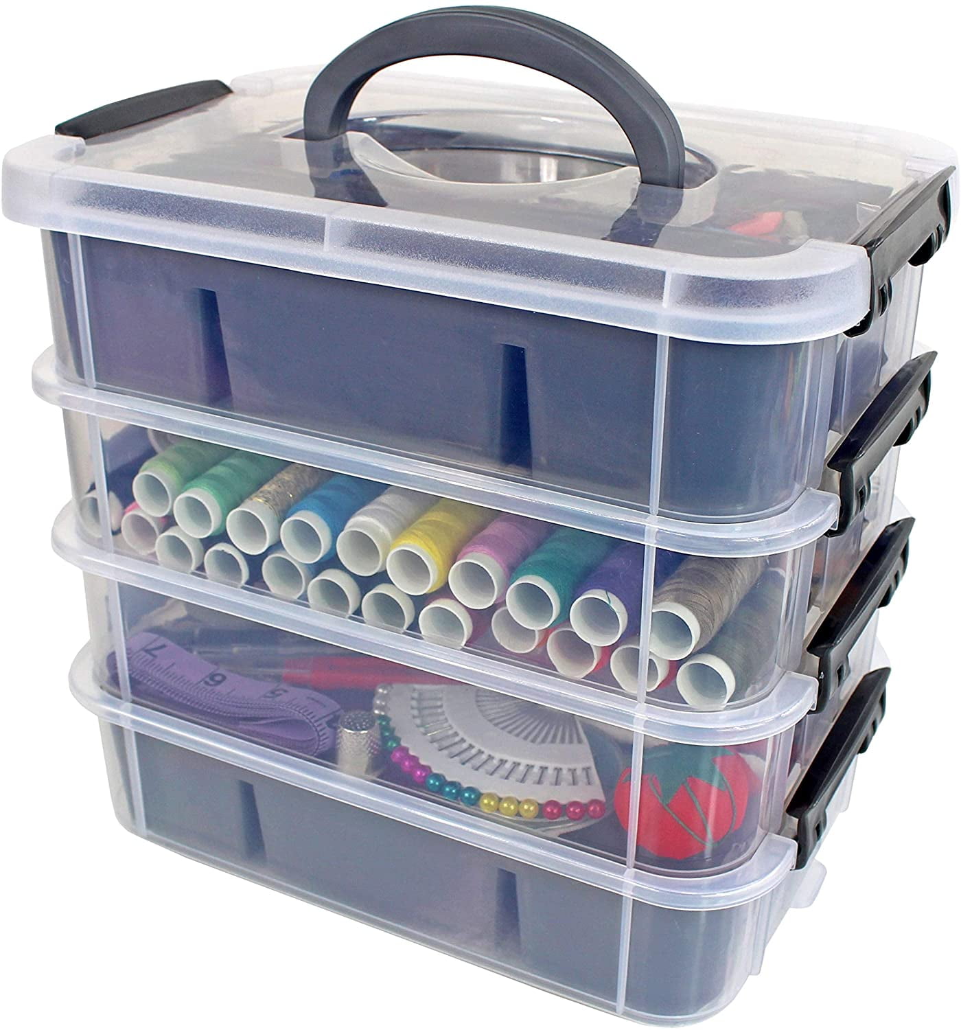 Stackable Plastic Craft Box Organizer Storage Container with 2