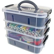 Plastic Storage Bin with 2 Trays - Stackable Storage Containers for Arts, Crafts, Jewelry, and More - Portable Storage Box - Grey Color