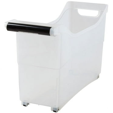 Storage Bin with Handle and Rolling Wheels for Kitchen Organization Plastic - Black
