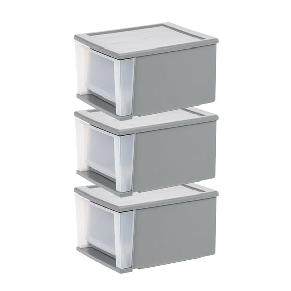 Plastic Storage Bins 17 Qt, Medium Under Bed Drawers - 3 Pack - Stackable Modular Containers for Clothes, Shoes, Toys & Accessories