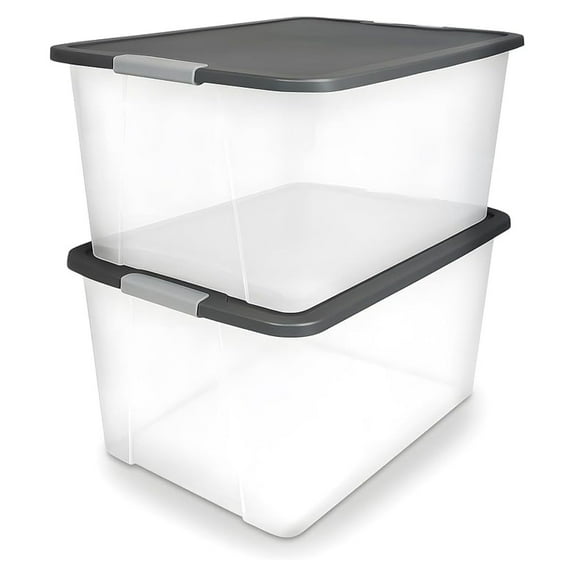 Plastic Storage Bins 2-Pack, 64 Quart - Clear Organizer Containers with Lids