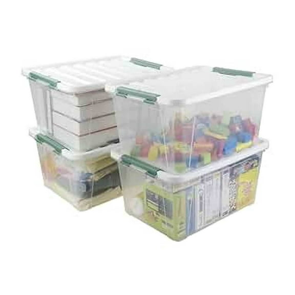 Plastic Storage Bins 36 Quart, 4 Pack Clear Storage Boxes with Lids, Large Plastic Totes Containers for Organization, 19.25 x 13.93 x 9.4 Inch Stackable Storage Containers