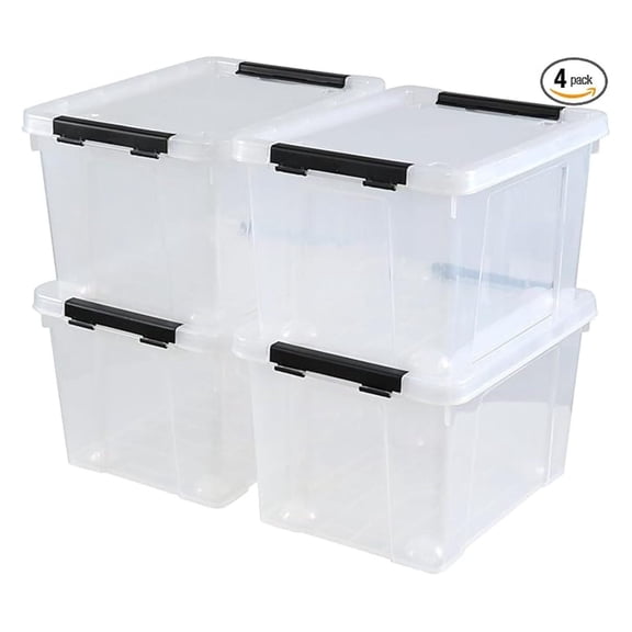Plastic Storage Bins 4 Pack - 23L Clear Storage Boxes with Wheels & Lids - Durable Organization Containers for Bedroom, Closet, Garage, Pantry