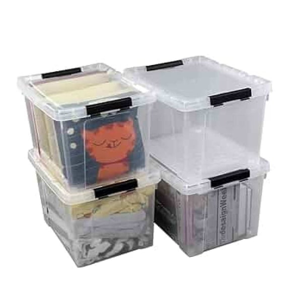 Plastic Storage Bins 50 Quart with Lids (4 Pack), Clear Latching Storage Containers with Wheels, Durable Stackable Organizer for Holiday Decorations, Seasonal Clothing