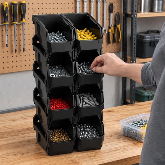 Plastic Storage Bins, 8 Pack, Stackable Open Front Containers, Black ...