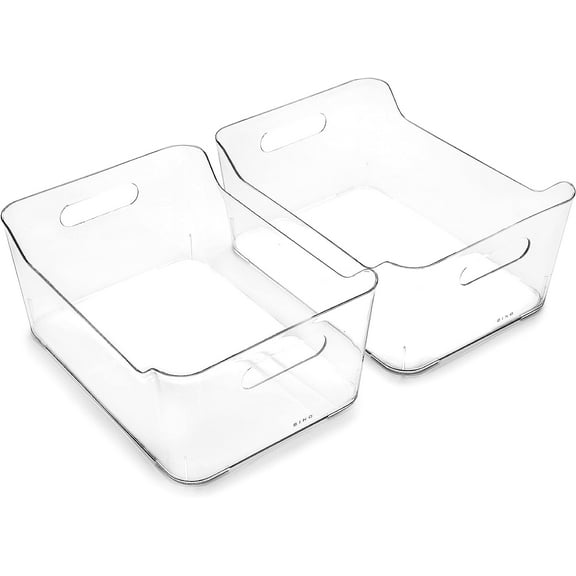 | Plastic Storage Bins, Large - 2 Pack, Clear | THE SOHO COLLECTION | Pantry Organizers and Storage Containers | Fridge Organizer Bins | Kitchen Cabinet Organizer | Medicine Cabinet Bin