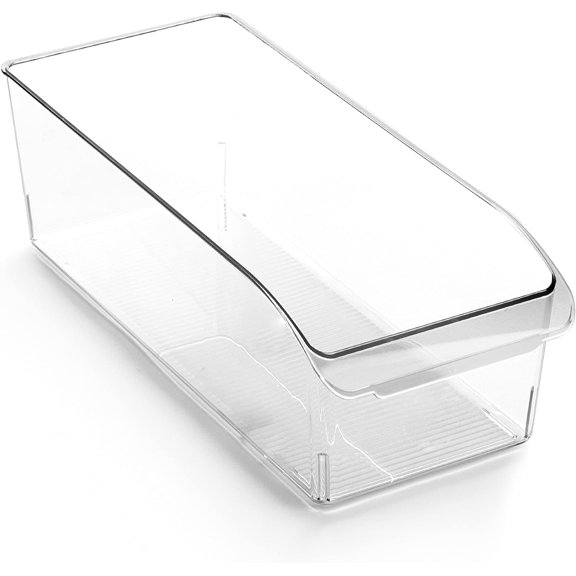 | Plastic Storage Bins, Large | THE CURVE COLLECTION | Multi-Use Fridge / Freezer Organizer | Built-In Handle | BPA-Free | Pantry and Home Organization