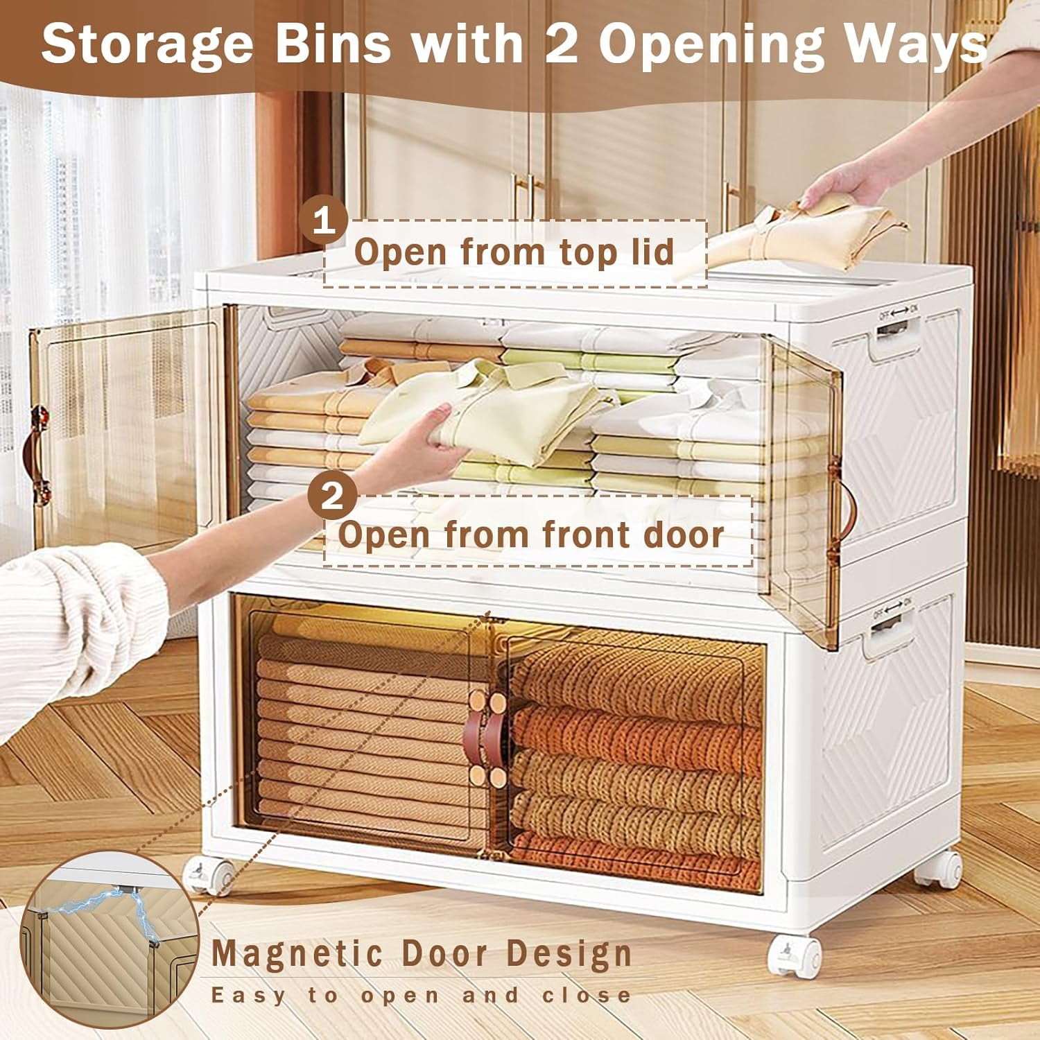 Plastic Storage Bins With Lid 3 Layer Folding Storage Box With Doors