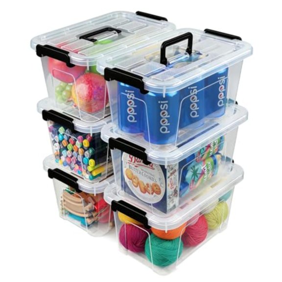 Plastic Storage Bins with Lids 6 Pack Storage Organizer 7 Quart Stackable Storage Boxes with Buckle Lids and Handle easy for Home Office Pantry Organization Clear
