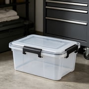 Plastic Storage Bins with Lids, Clear Storage Organizer, Stackable Storage Bins with Buckle-Up Latches for Home Office Pantry Organization, 1 Pcs, 14.52x10.0x5.91"